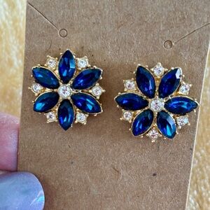 Hand Crafted Blue and Gold Marquise Earrings